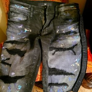 Jordan Craig denim Jean shorts with rhinestone sides Men Size 30 Black Grey